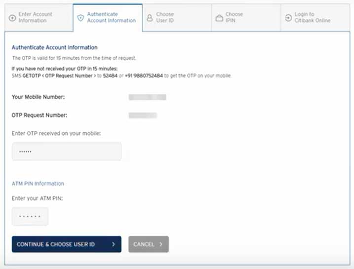 How to Activate Citibanks Net Banking Account Step 4