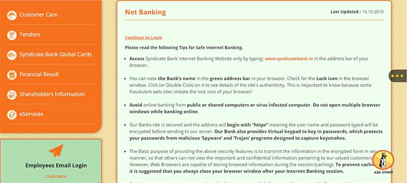 How to Activate Net Banking Account in Syndicate Bank Step 3