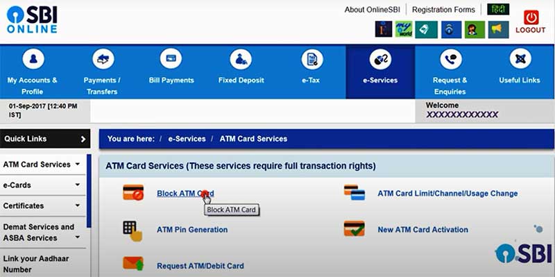 How to block SBI Debit Card Step 3