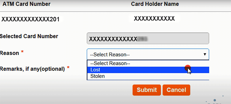 How to block SBI Debit Card Step 5