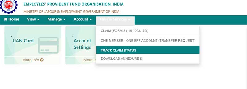 How to check the status of EPF Claim in online Step 2