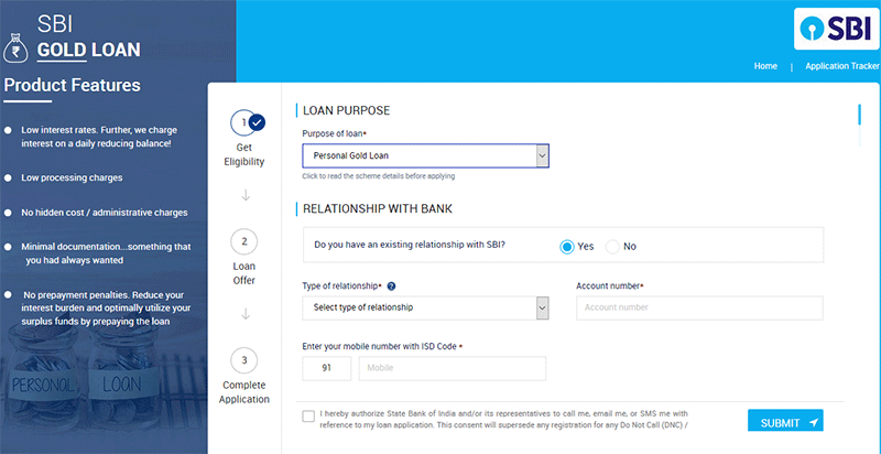 How to apply for SBI Gold Loan in Online Step 4