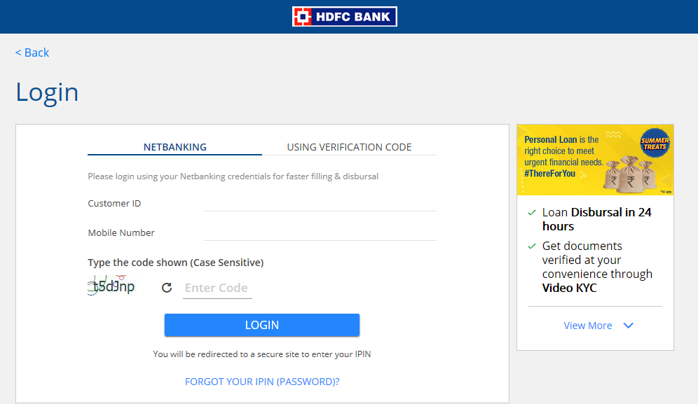 How to login to HDFC Personal Loan Account