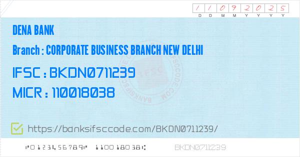 Dena Bank Corporate Business Branch New Delhi Branch Ifsc Code