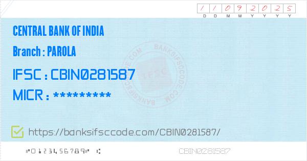 Central Bank Of India Parola Branch Ifsc Code Jalgaon Cbi