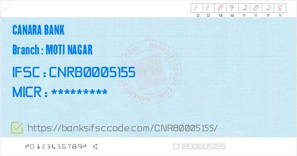Canara Bank Moti Nagar Branch Ifsc Code Delhi Cab Moti Nagar