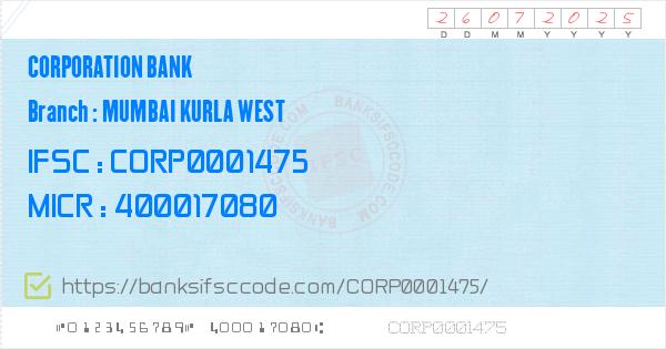 SWIFT BIC Code of Corporation Bank, Mumbai