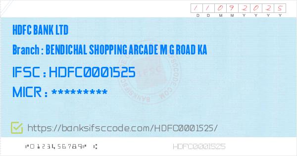 Hdfc Bank Ltd Bendichal Shopping Arcade M G Road Ka Branch Ifsc