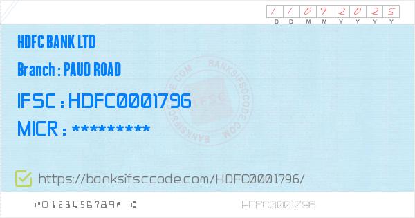 Hdfc Bank Ltd Paud Road Branch Ifsc Code Pune Contact Phone