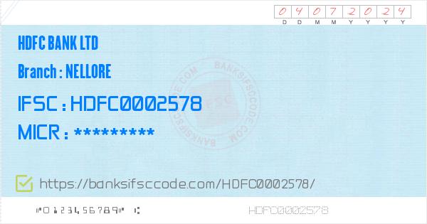Hdfc Bank Ltd Nellore Branch Micr Code Nellore 5780