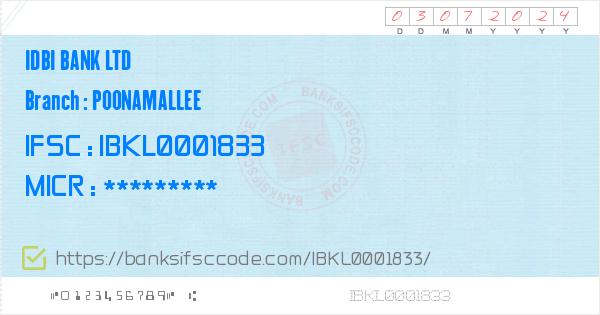 Idbi Bank Ltd Poonamallee Branch IFSC Code - Poonamalle. Contact Phone