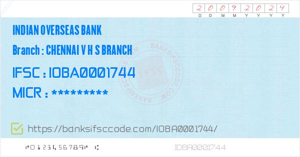 Indian Overseas Bank Chennai V H S Branch Branch Ifsc Code Chennai Iob Chennai V H S Branch Ifsc Code Contact Phone Number Address