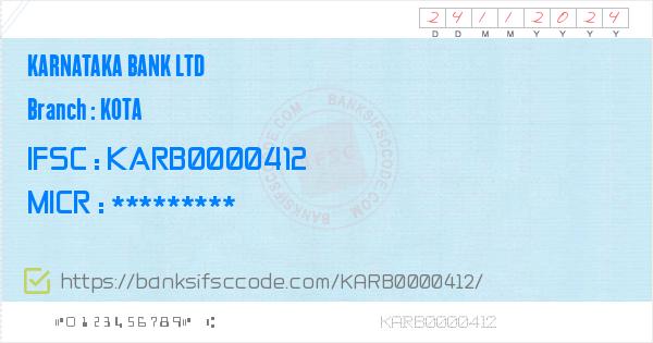 Karnataka Bank Ltd Kota Branch IFSC Code - Udupi, KBL Kota IFSC Code ...