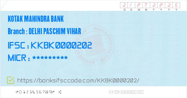 kotak mahindra bank paschim vihar new delhi ifsc code Delhi Paschim Vihar Branch - Kotak Mahindra Bank IFSC, address, branch phone number, manager contact number, email address. Kotak Mahindra Bank - Delhi Paschim Vihar is located at Delhi state, New Delhi district, Delhi city and the bank branchs