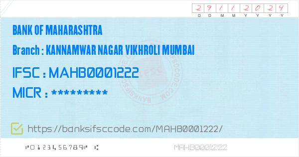 Bank Of Maharashtra Kannamwar Nagar Vikhroli Mumbai Branch IFSC Code ...