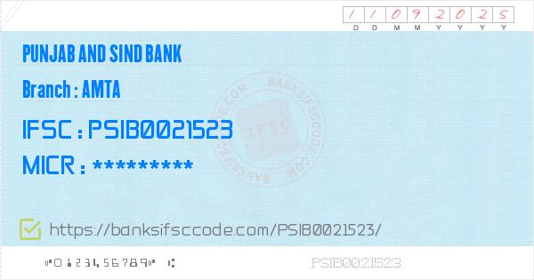 Punjab And Sind Bank Amta Branch Ifsc Code Amta Psb Amta Ifsc
