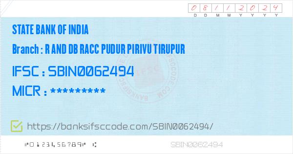 State Bank Of India R And Db Racc Pudur Pirivu Tirupur Branch IFSC Code ...