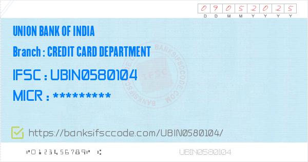 Union Bank Of India Credit Card Department Branch Ifsc Code Mumbai - 